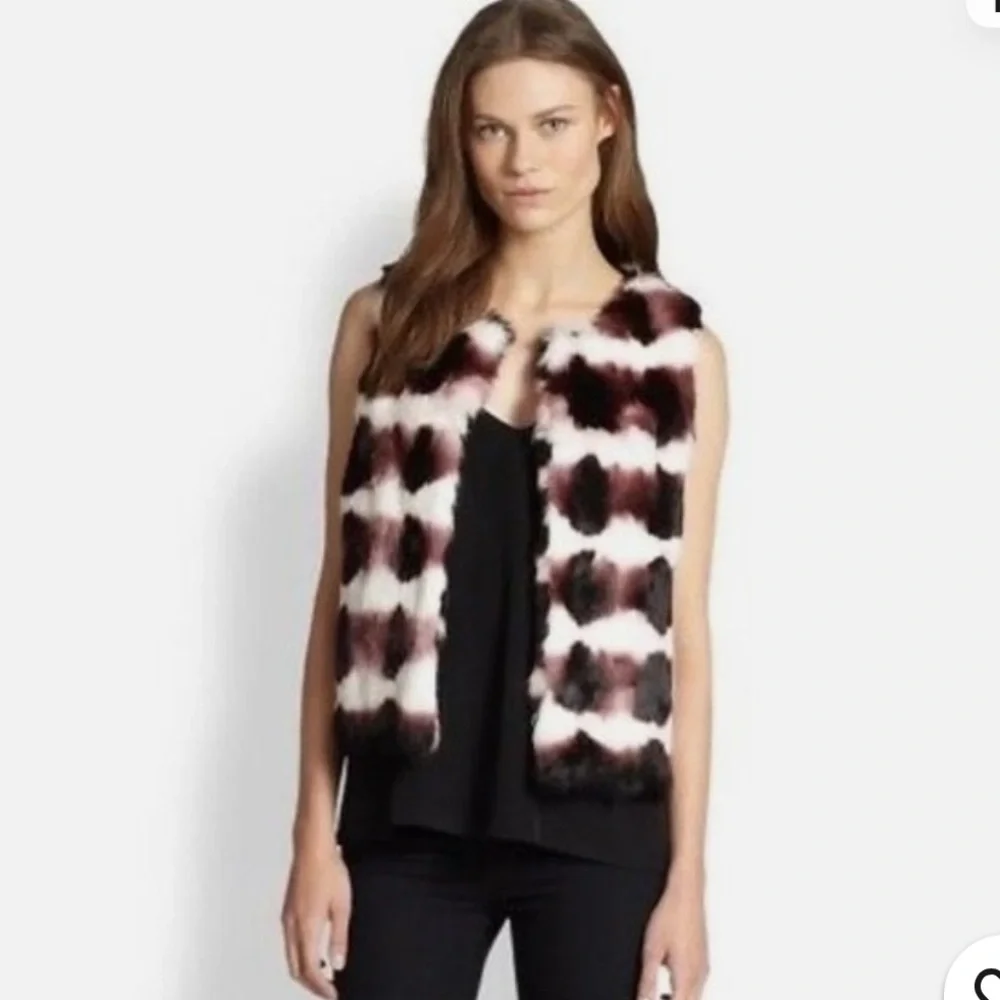 Haute Hippie Tie Dye Rabbit Fur Vest Merlot/white/black - Picture 3 of 12